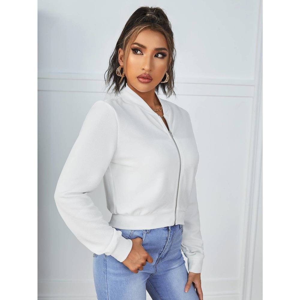 Zip Up Crop Bomber Jacket white 💙 - Picture 5 of 11